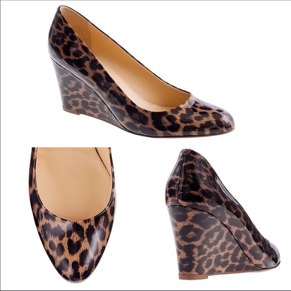 J Crew Patent Leather Animal Print Wedges 8 - Picture 1 of 7